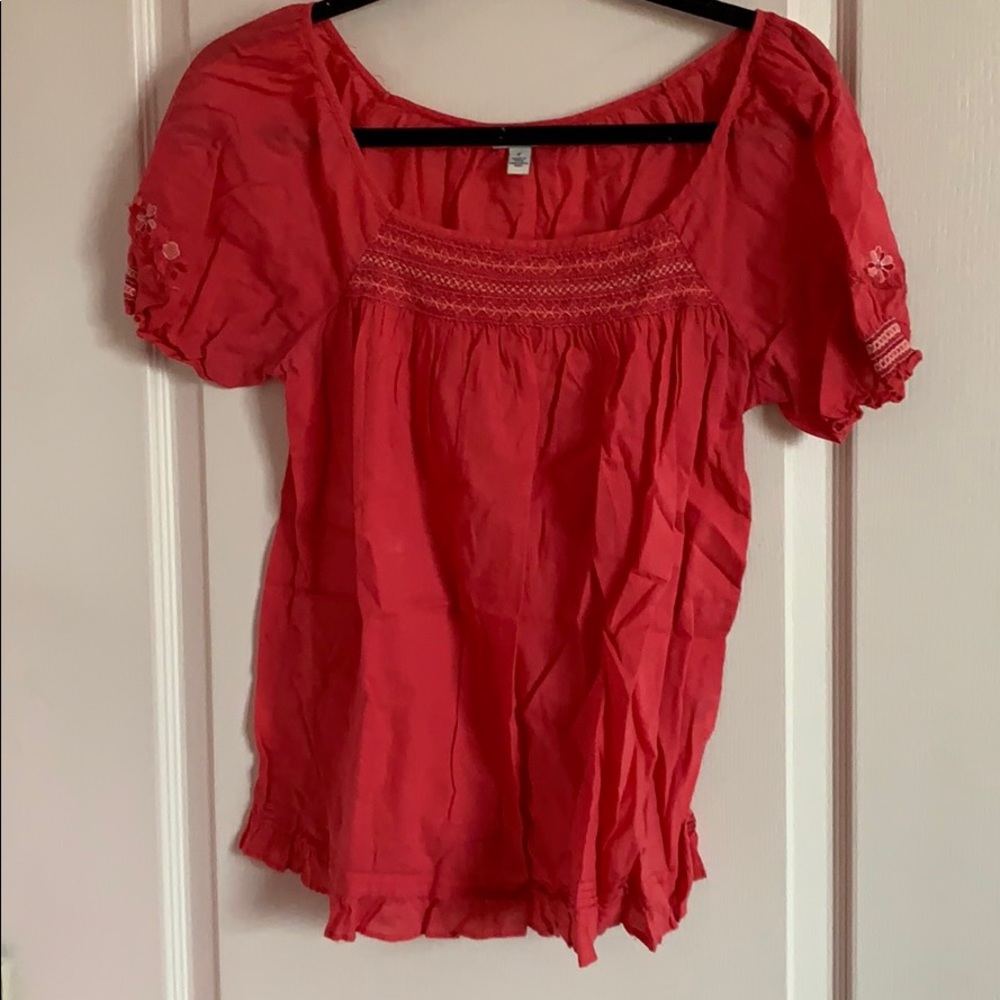 Hot pink peasant top with detail